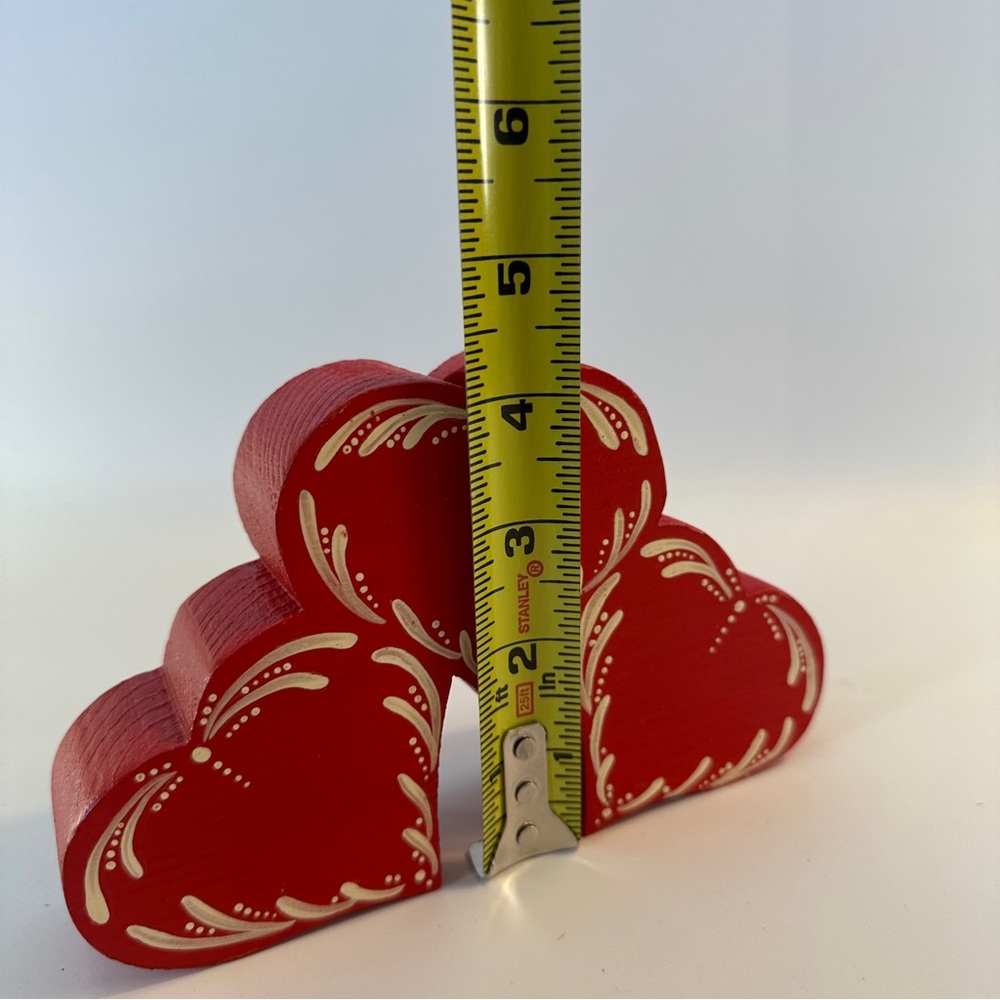 VTG Hand Painted Wooden Scandinavian Three Hearts Heart Taper Candle Holder Deco - Picture 8 of 9